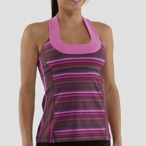 Lululemon Athletica Pink and Gray Striped Tank Top